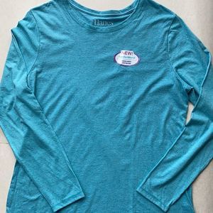 Hanes Light Blue Long Sleeve Classic Fit T-shirt w/ Longer Length Shirttail hem